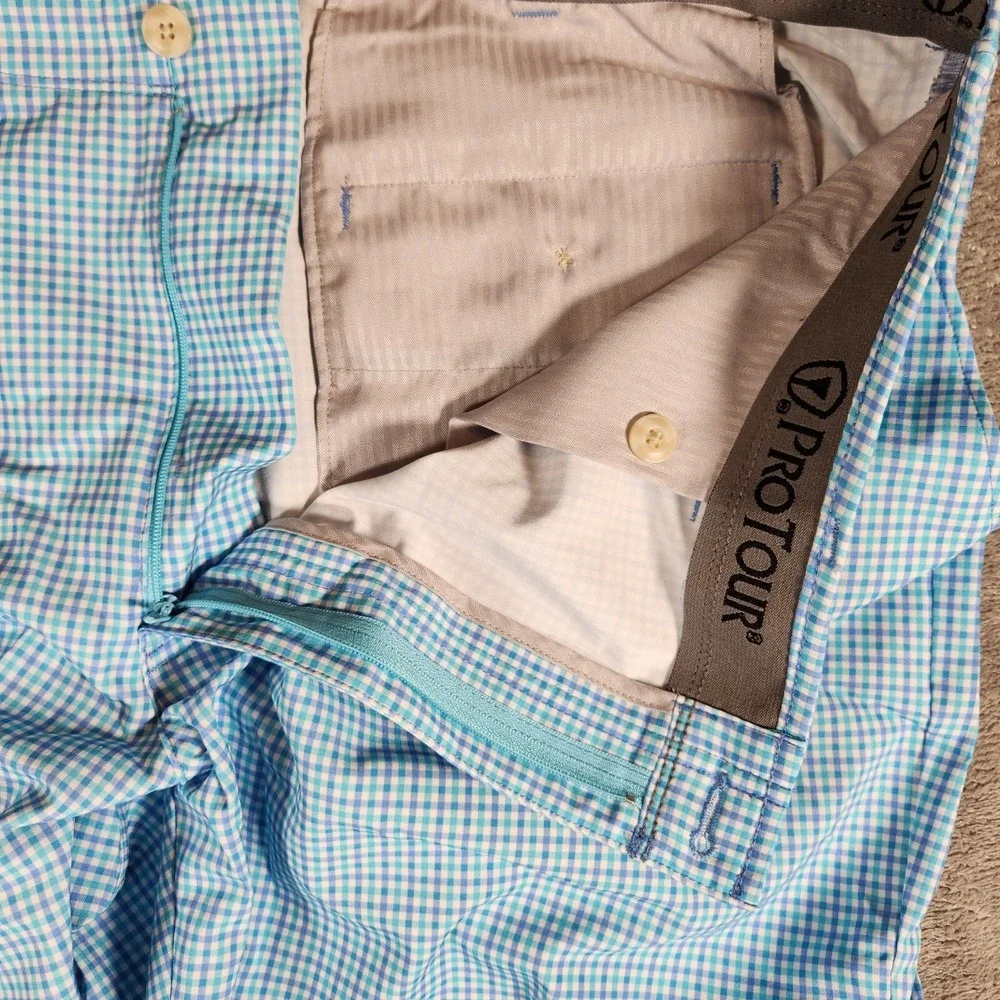 ProTour Shorts Men's 42X9 Golf Blue Green Plaid Check‎ Polyester Spandex